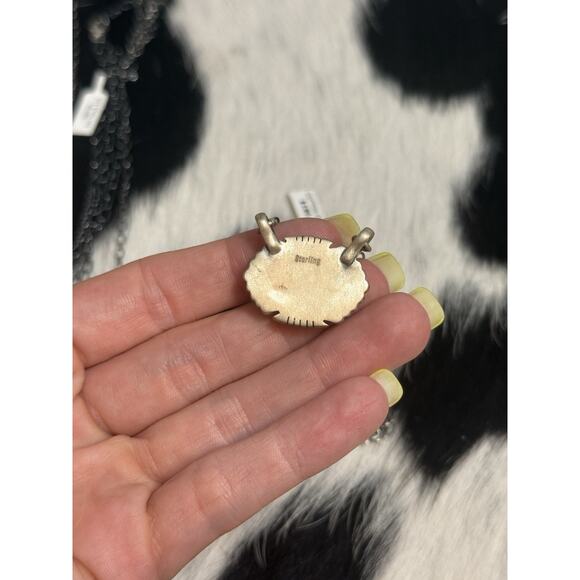 Native American SW Sterling Silver Cotton Candy Turquoise Oval Bar Necklace - Picture 6 of 7